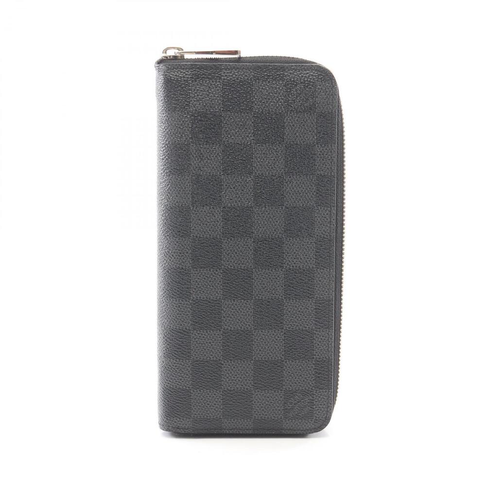 Louis Vuitton Zippy Wallet Vertical Damier Round Canvas Leather Graphite Black